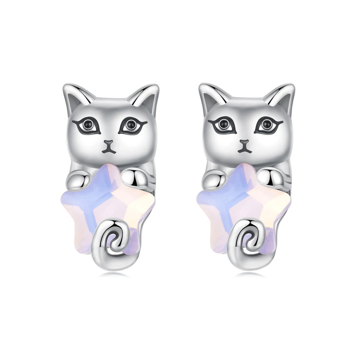 Iridescent Star Cat Stud Earrings