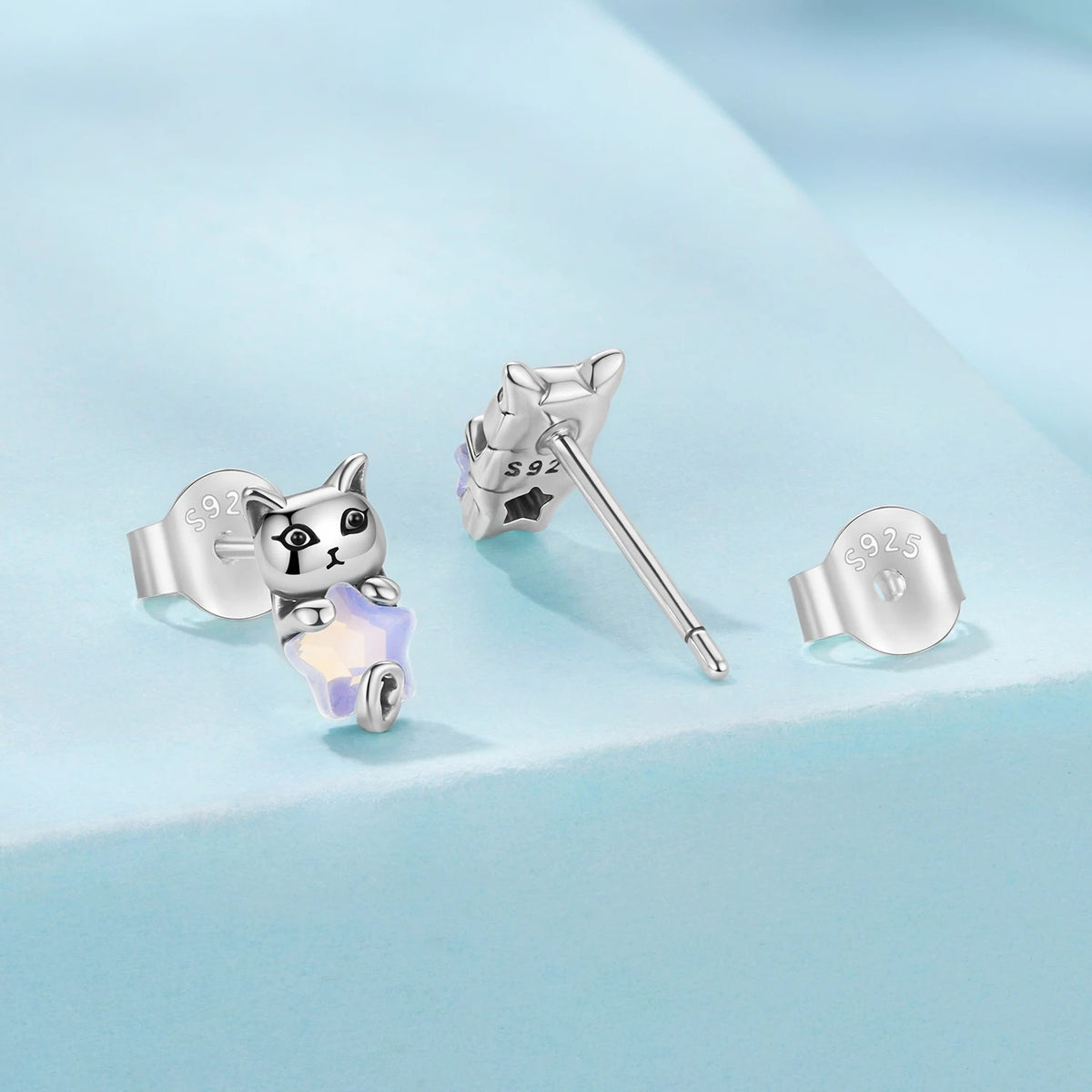 Iridescent Star Cat Stud Earrings