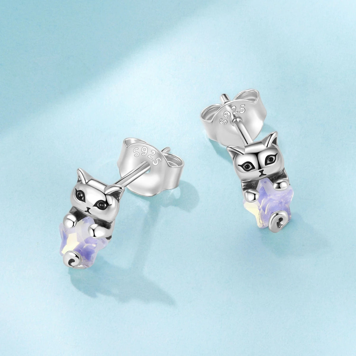 Iridescent Star Cat Stud Earrings