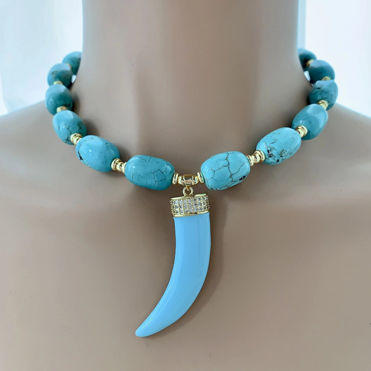 Turquoise Bead Triple Horn Necklace