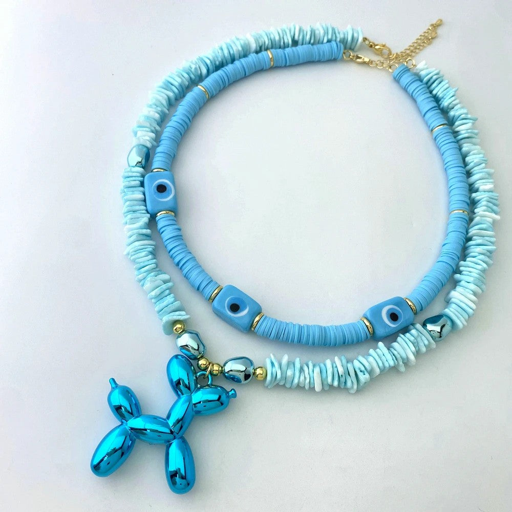 Blue Balloon Dog Necklace