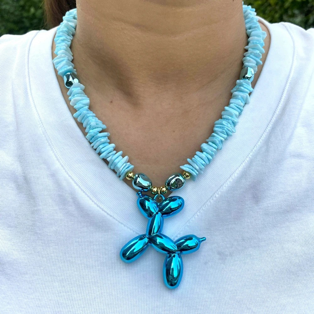 Blue Balloon Dog Necklace