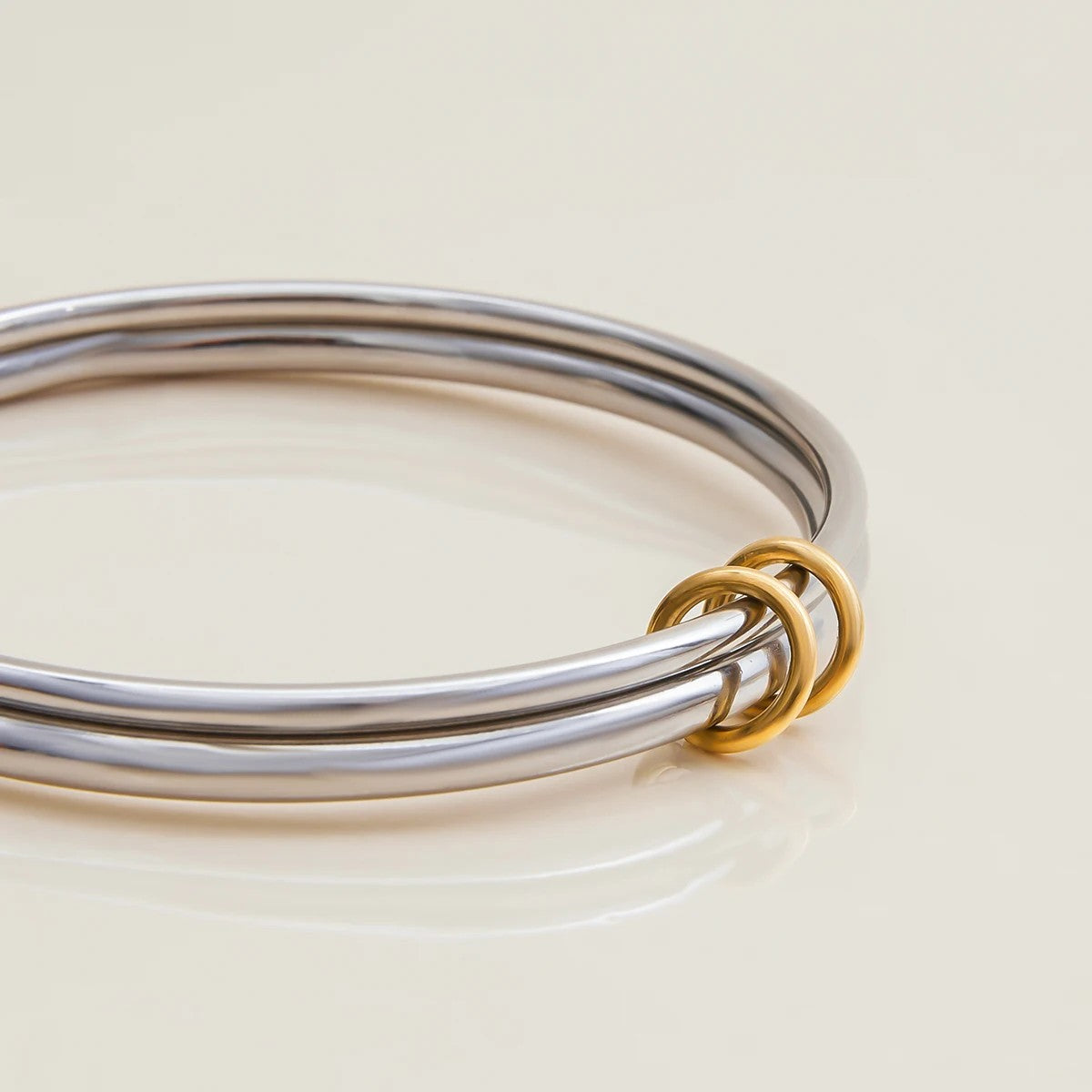 Two-Tone Link & Wave Bangle Set