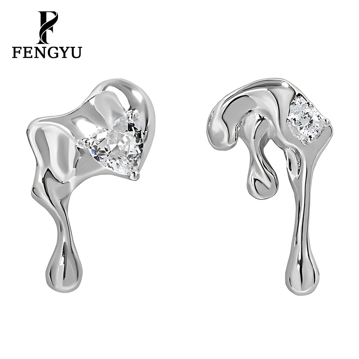 Molten Heart Zircon Stud Earrings