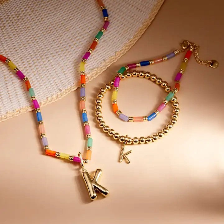 Colorful Cylinder Initial Bracelet
