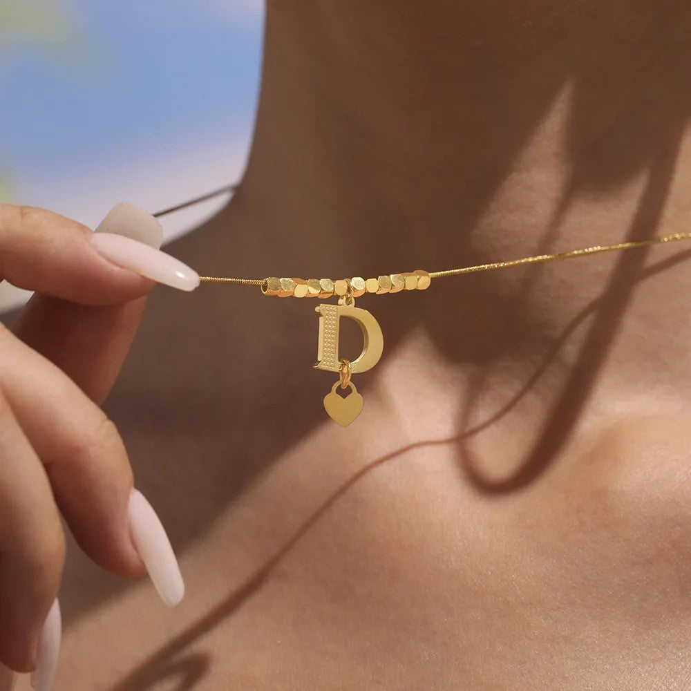 Letter D Bead Chain Necklace