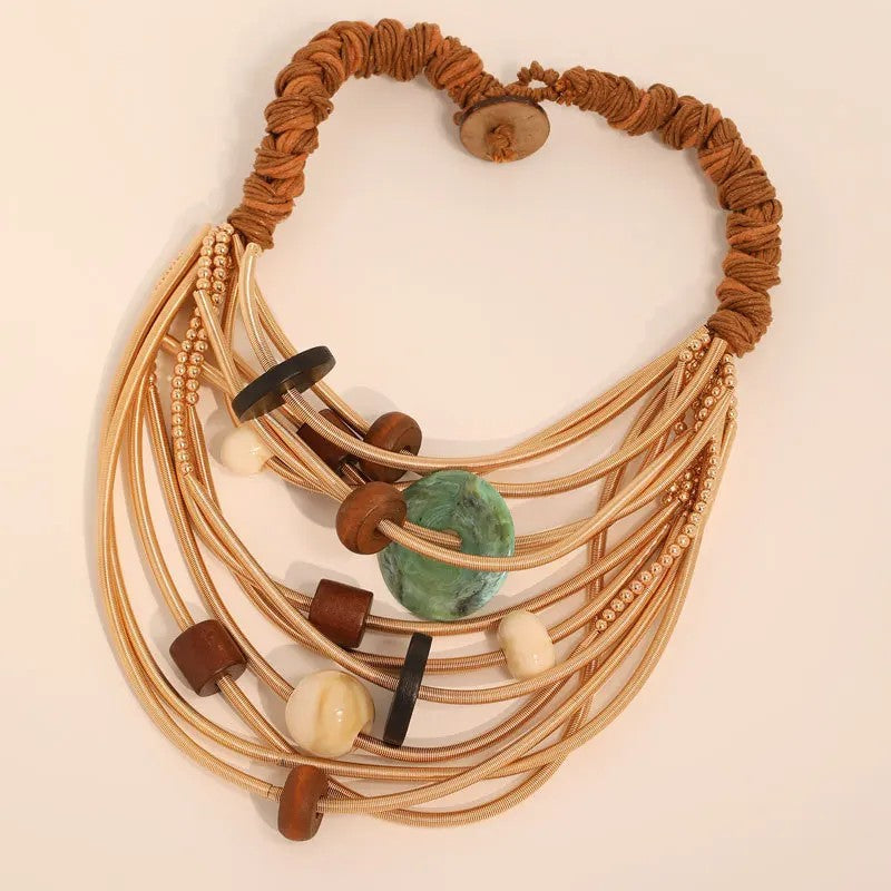 Layered Geometric Wood Necklace