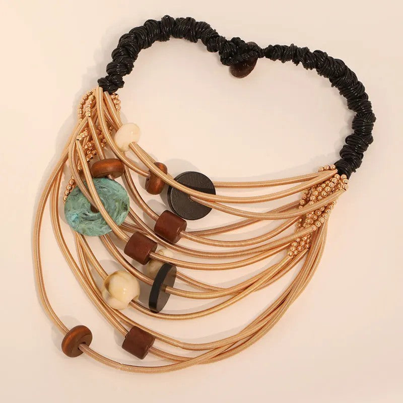 Layered Geometric Wood Necklace