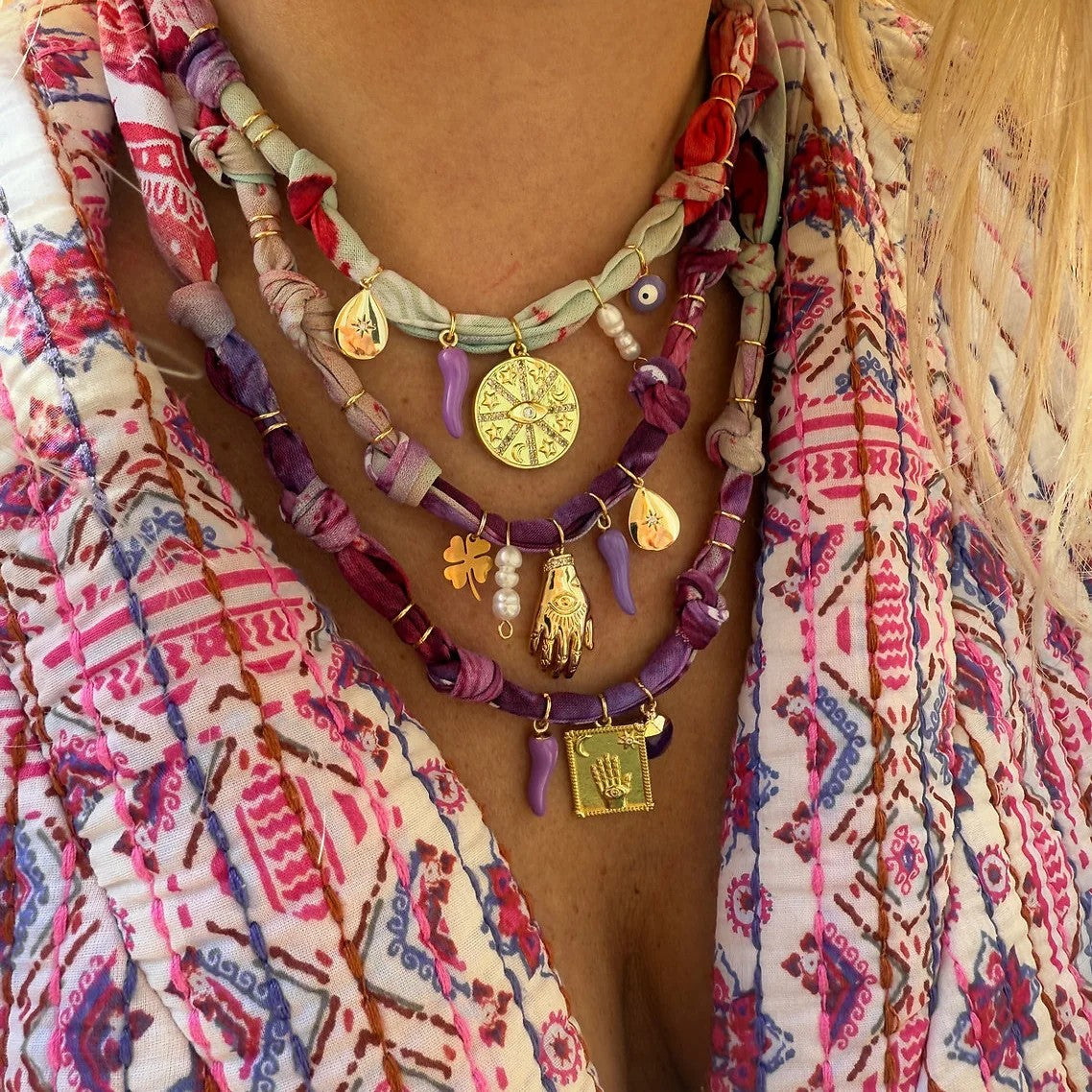 Layered Scarf Charm Necklace