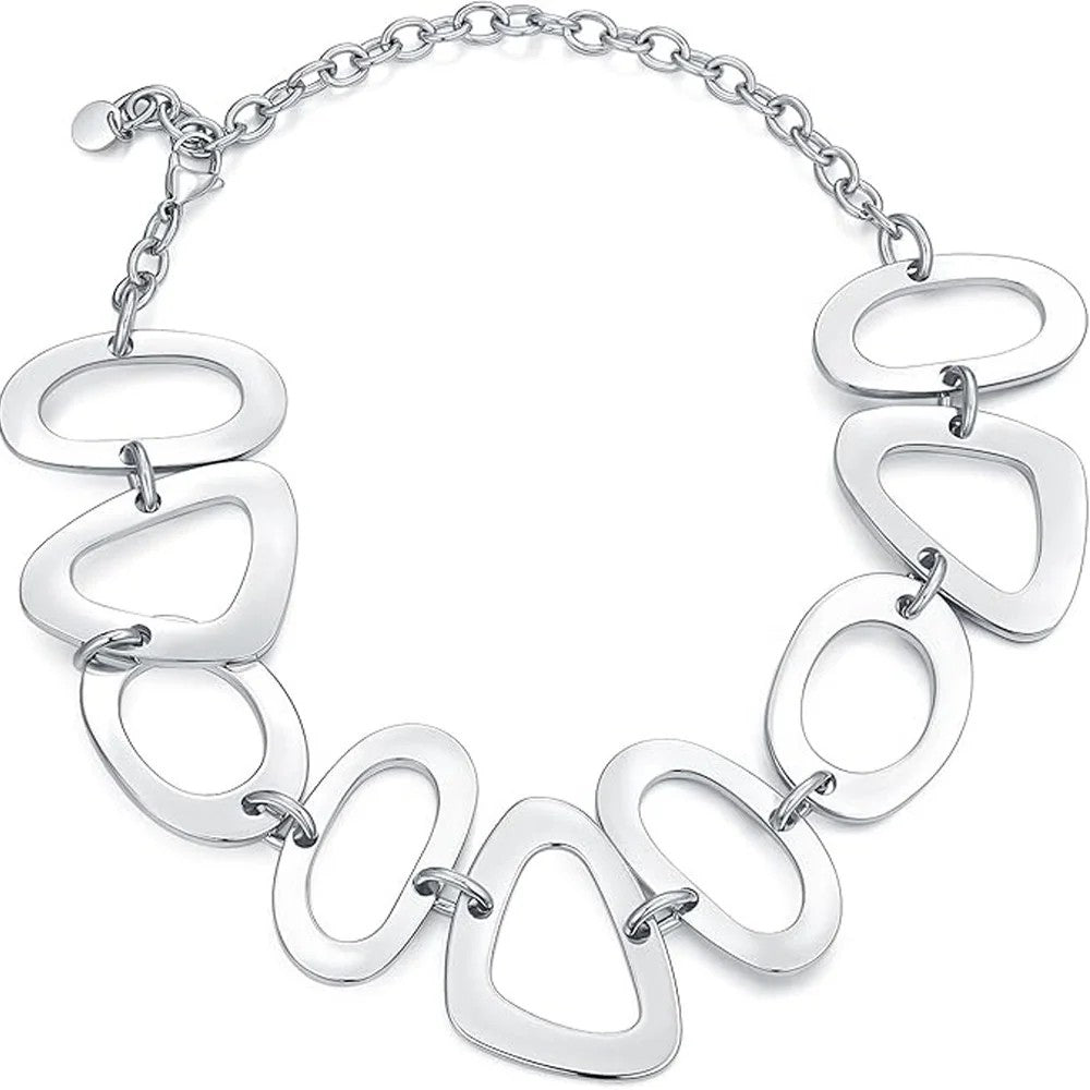 Geometric Oval & Triangle Link Necklace