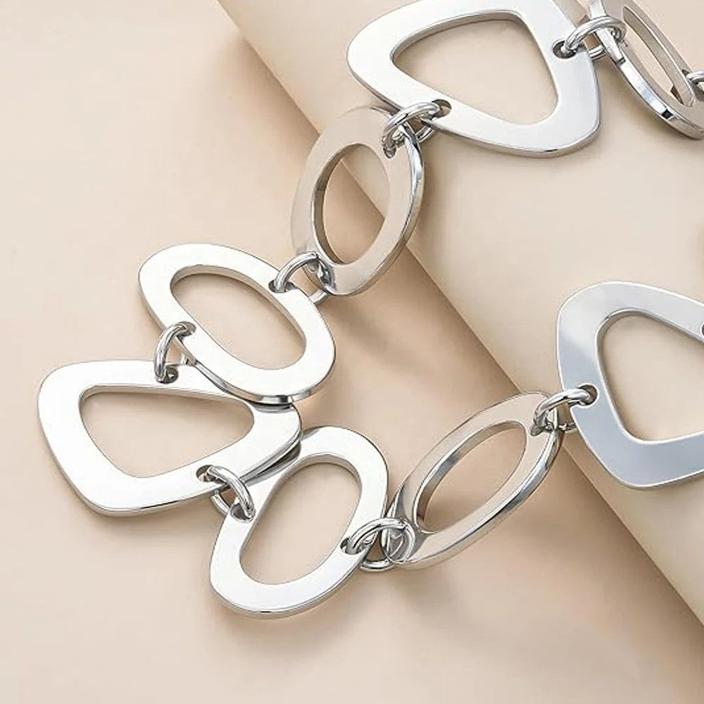 Geometric Oval & Triangle Link Necklace
