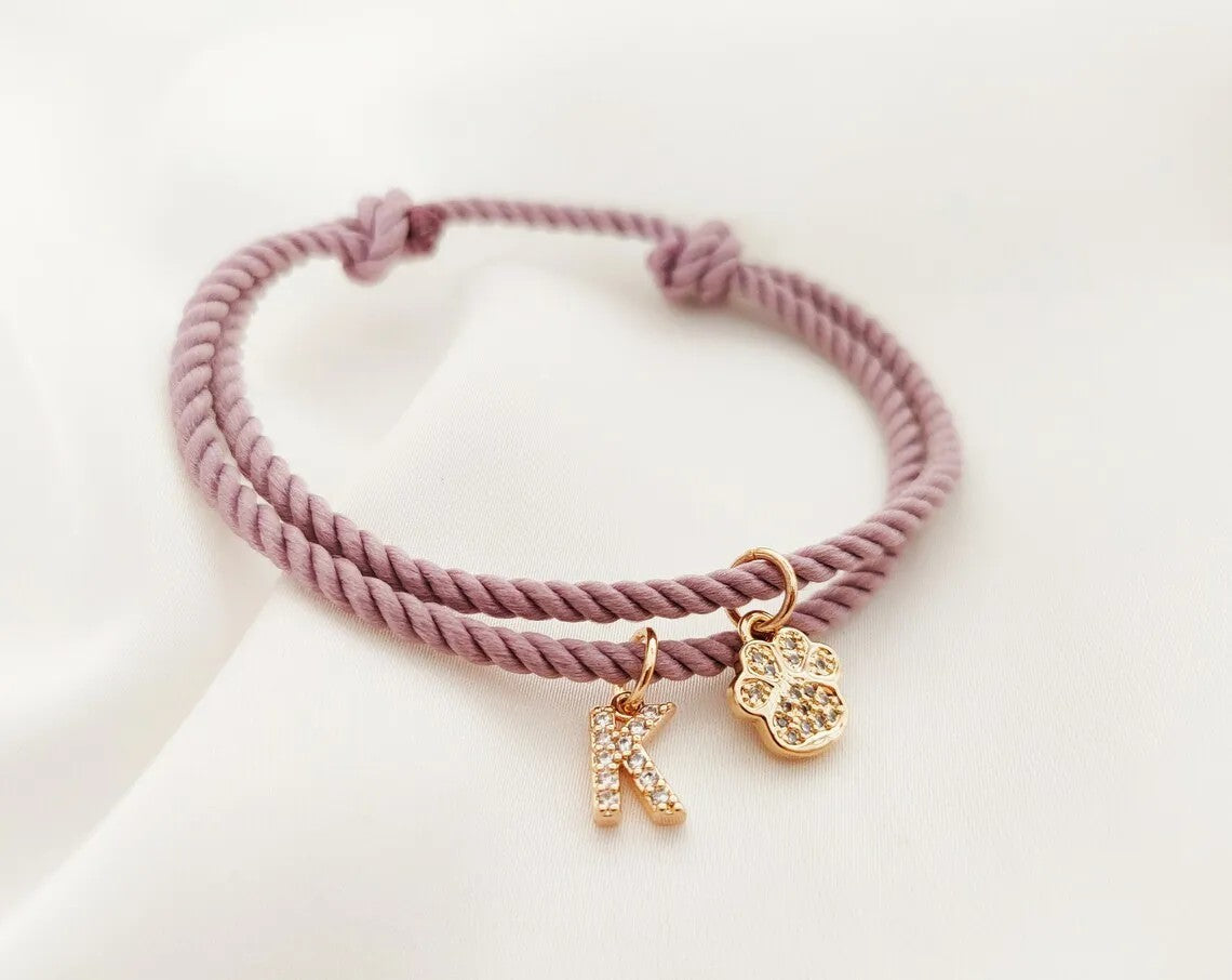 Paw & Initial Charm Bracelet
