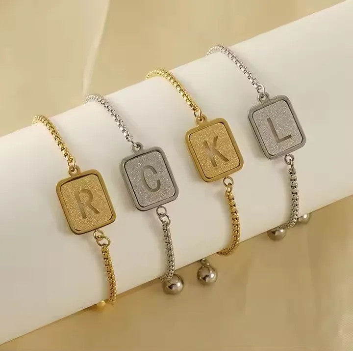 Square Initial Adjustable Bracelet