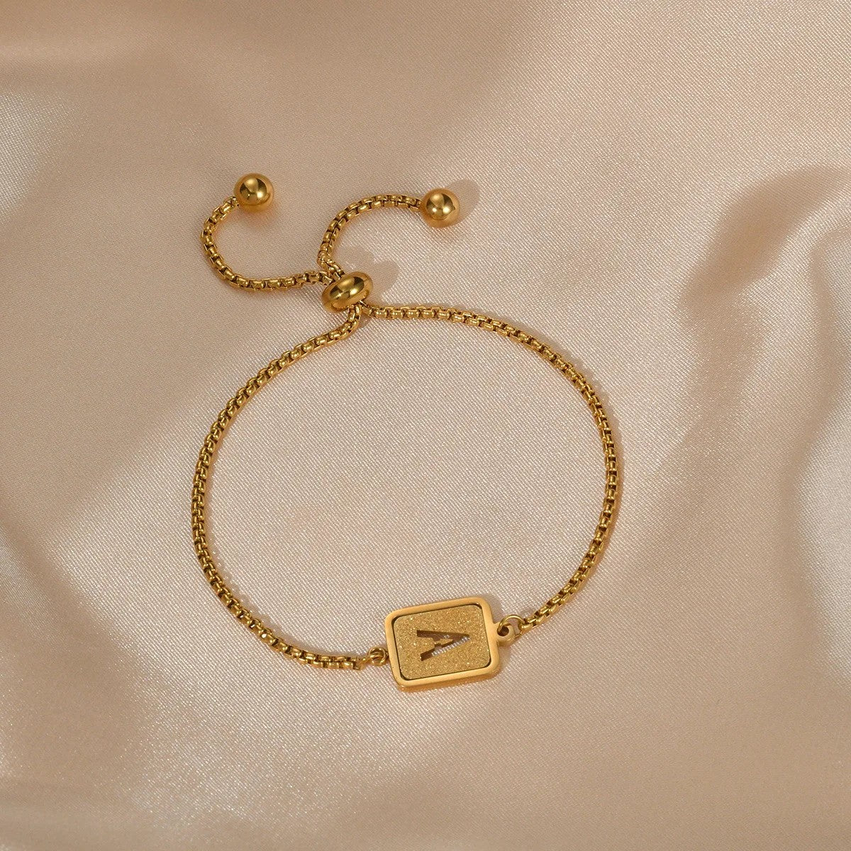 Square Initial Adjustable Bracelet