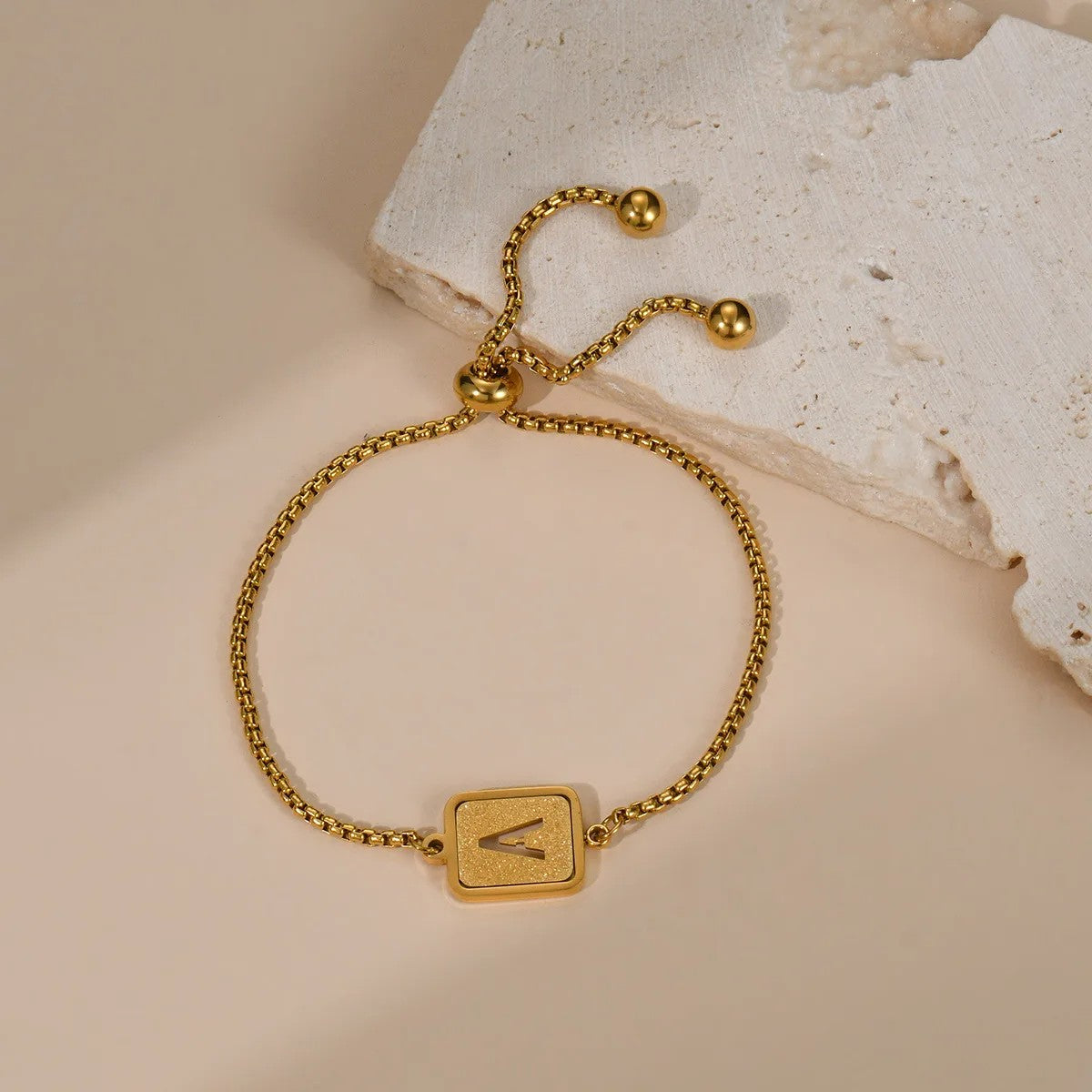 Square Initial Adjustable Bracelet