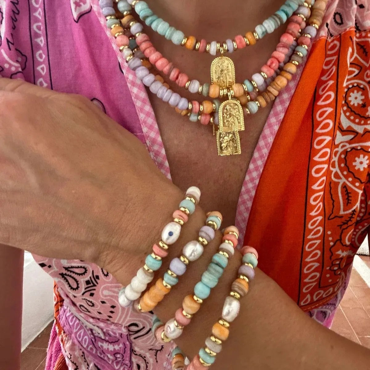 Multicolor Beaded Religious Pendant Necklace