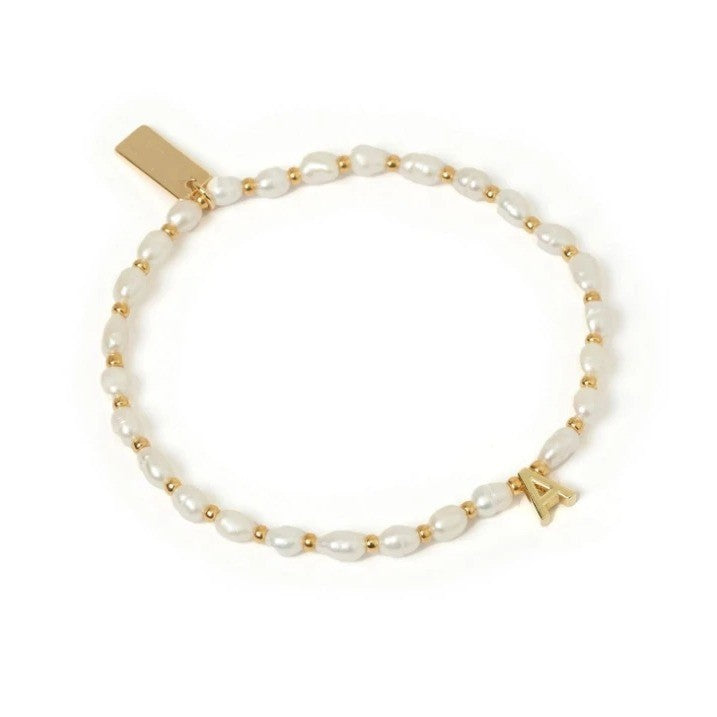 Pearl & Initial Bar Bracelet