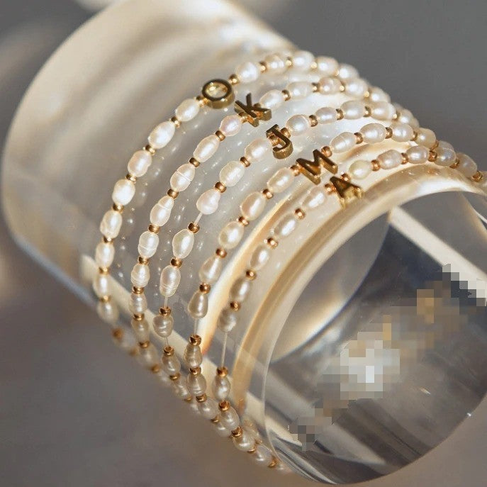Pearl & Initial Bar Bracelet