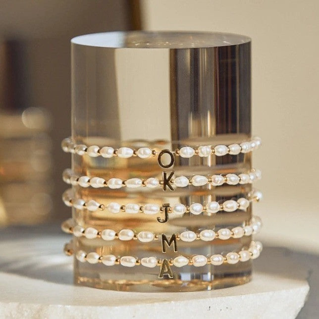 Pearl & Initial Bar Bracelet