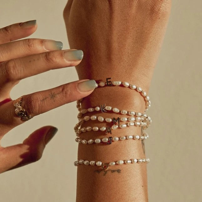 Pearl & Initial Bar Bracelet