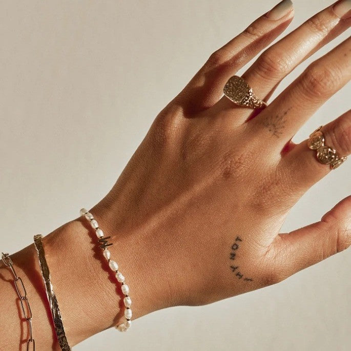Pearl & Initial Bar Bracelet