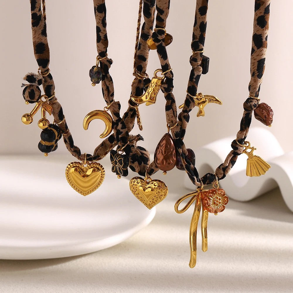 Leopard Print Charm Necklace Set