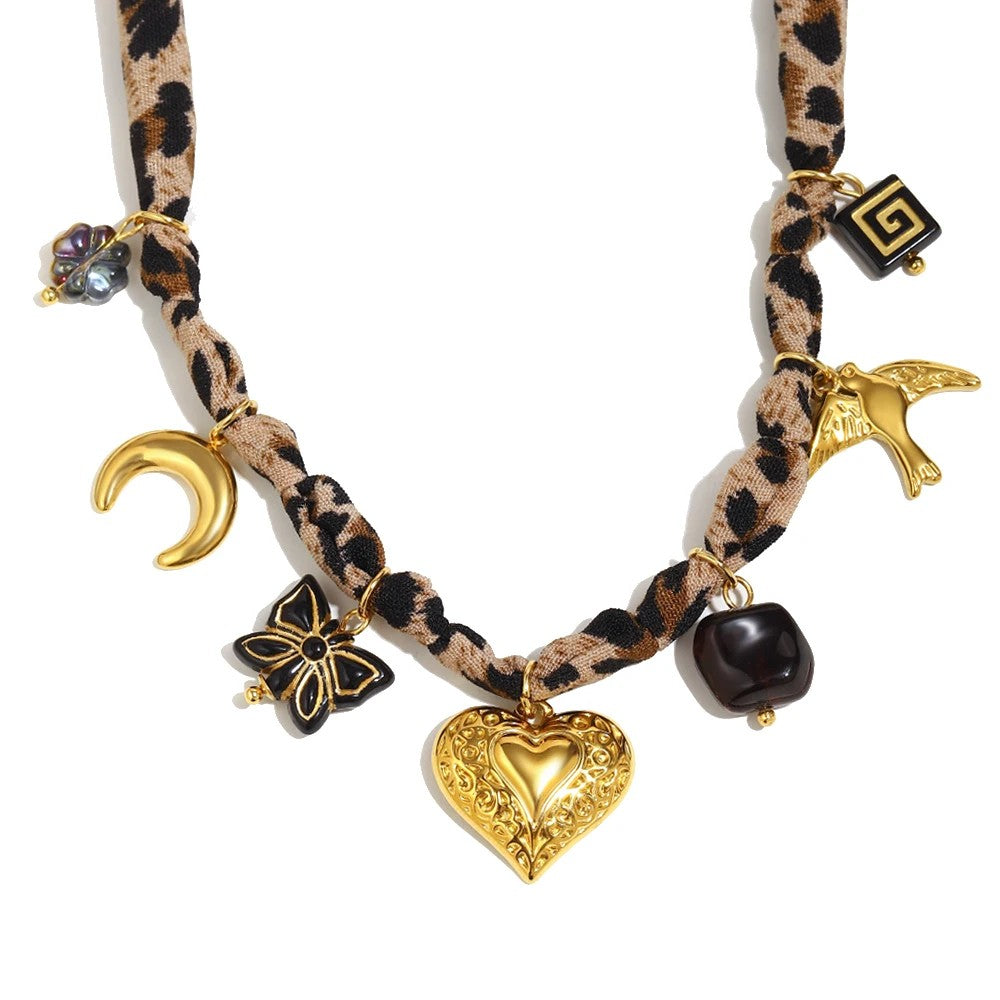 Leopard Print Charm Necklace Set