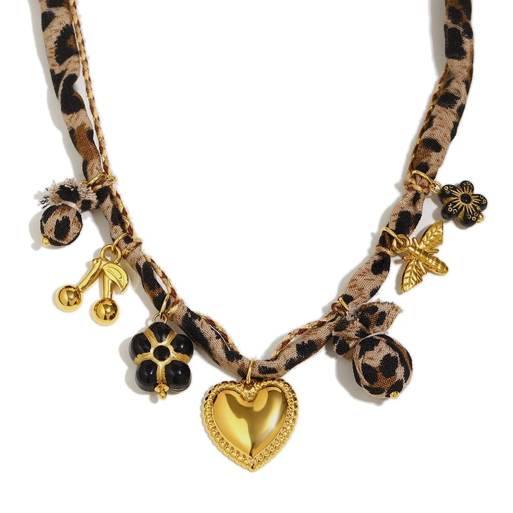 Leopard Print Charm Necklace Set