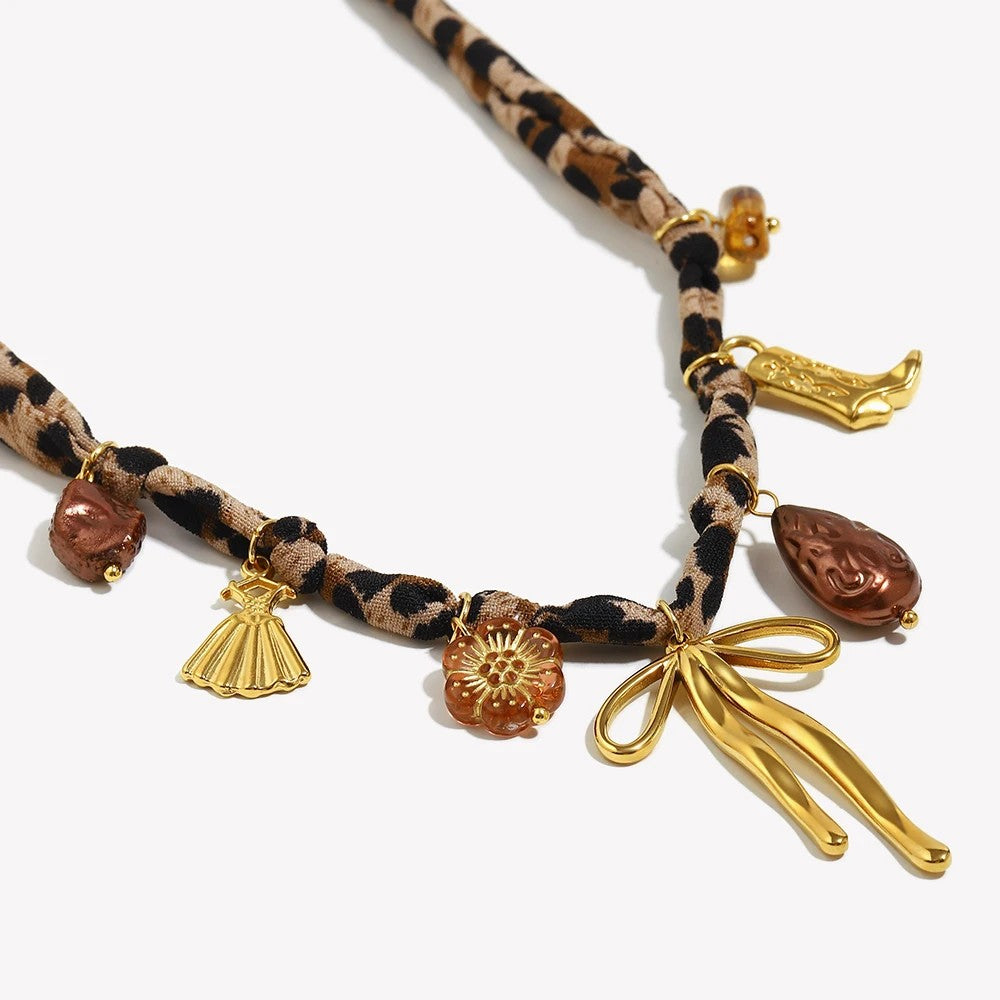 Leopard Print Charm Necklace Set