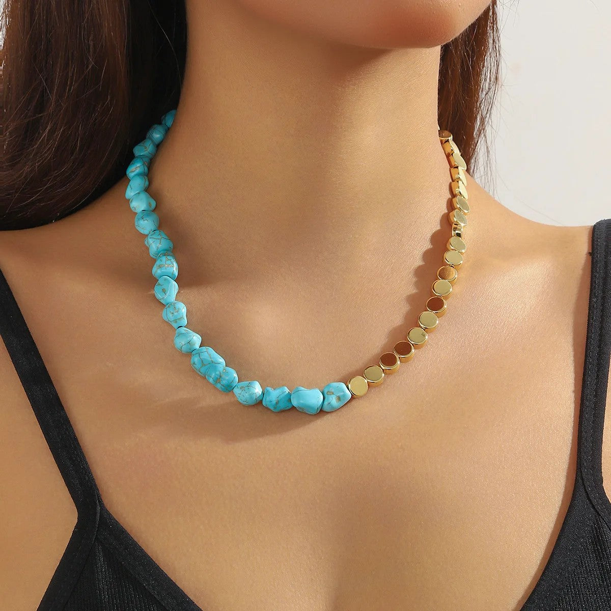 Turquoise Square & Teardrop Layered Necklace