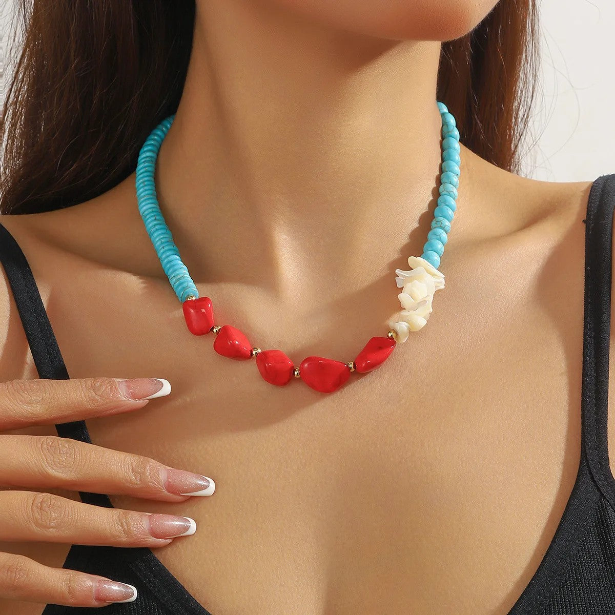 Turquoise Square & Teardrop Layered Necklace