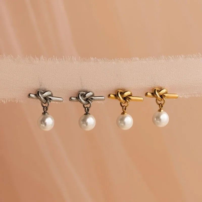 Pearl Knot Drop Earrings