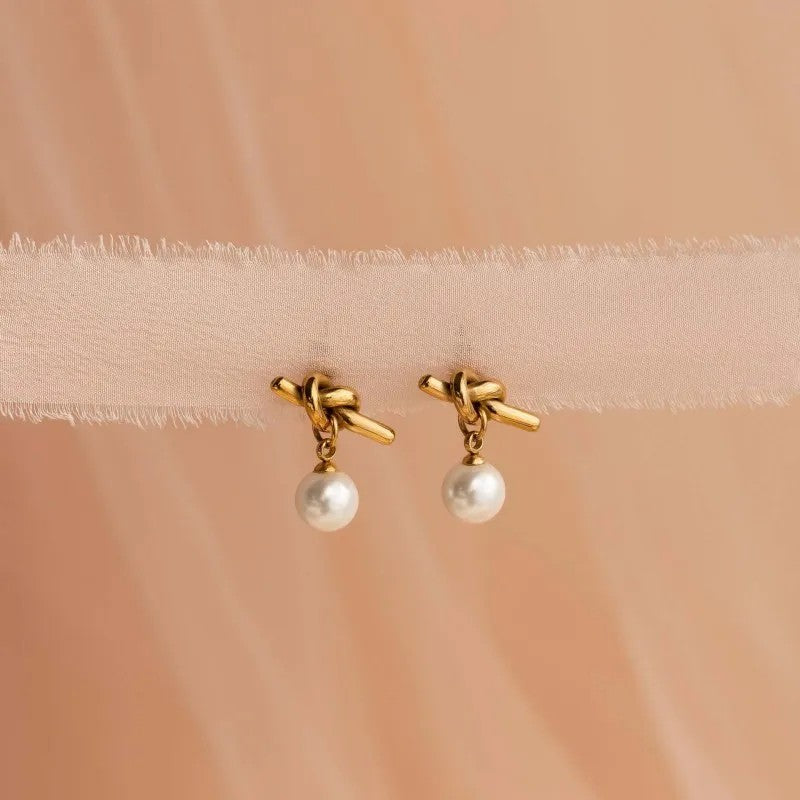 Pearl Knot Drop Earrings