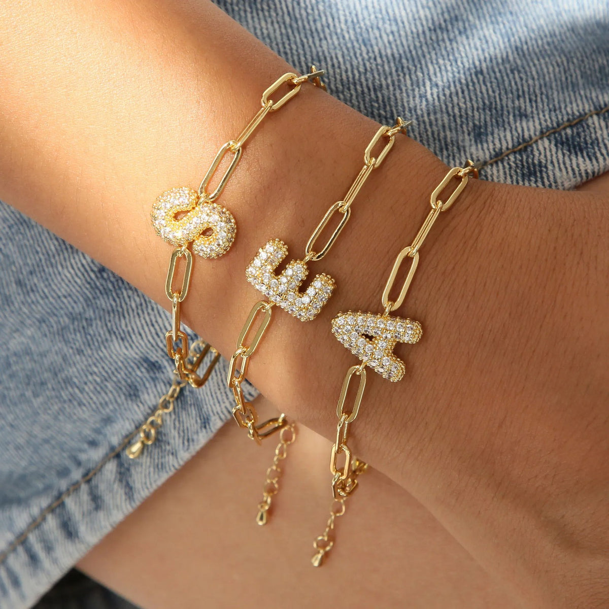 Crystal Initial Paperclip Bracelet