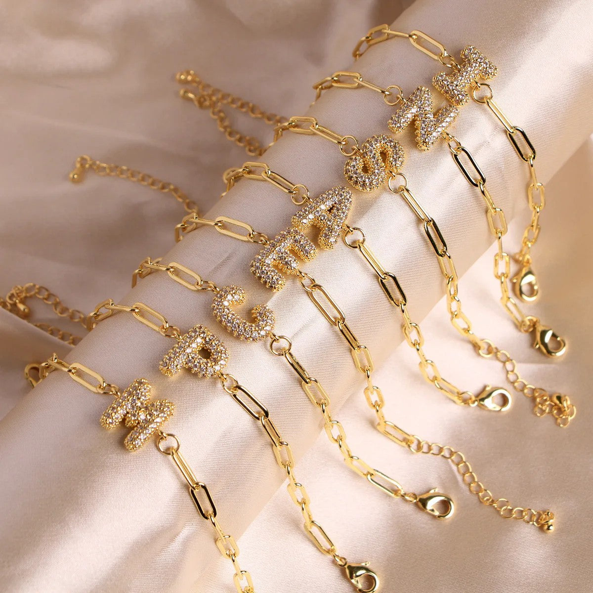 Crystal Initial Paperclip Bracelet
