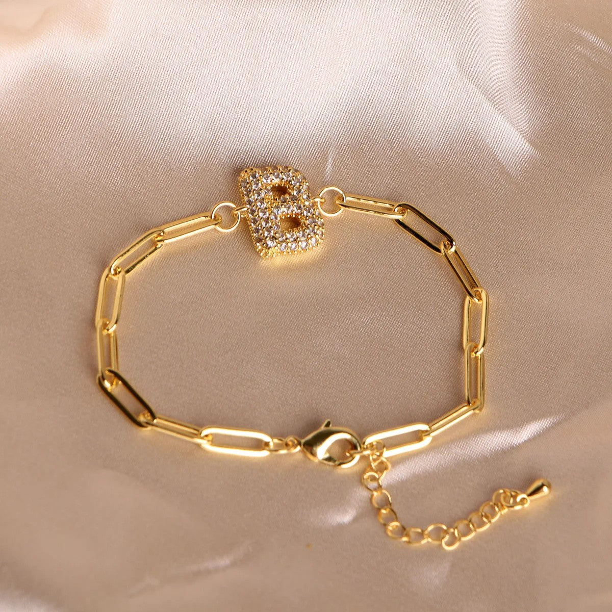 Crystal Initial Paperclip Bracelet