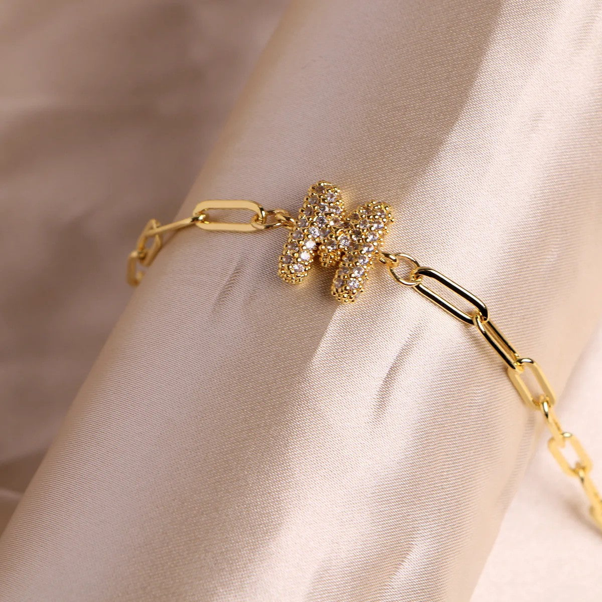 Crystal Initial Paperclip Bracelet