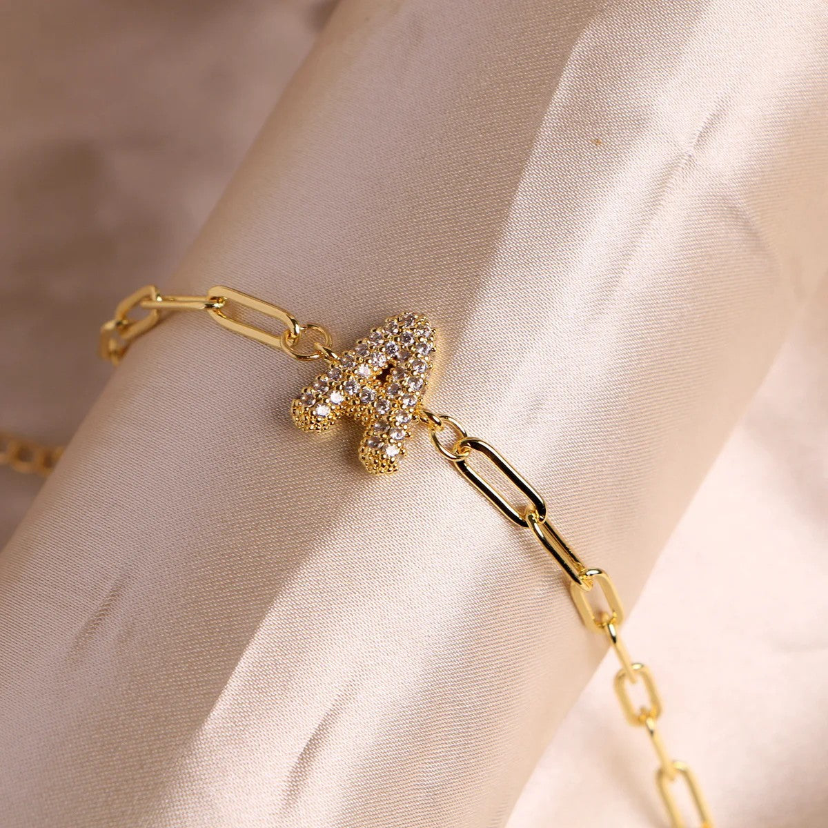Crystal Initial Paperclip Bracelet