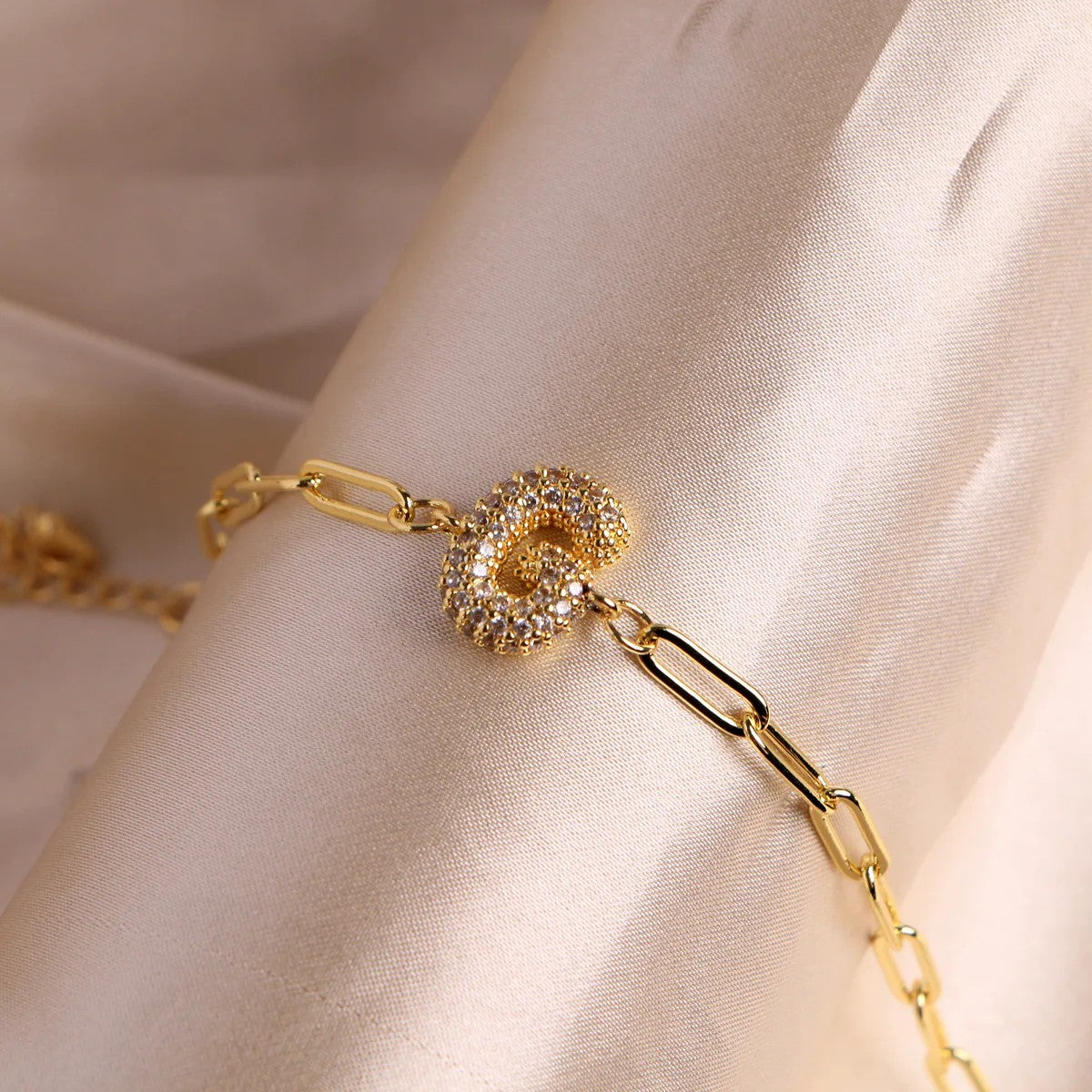 Crystal Initial Paperclip Bracelet