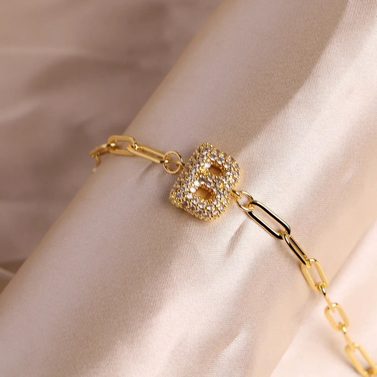 Crystal Initial Paperclip Bracelet