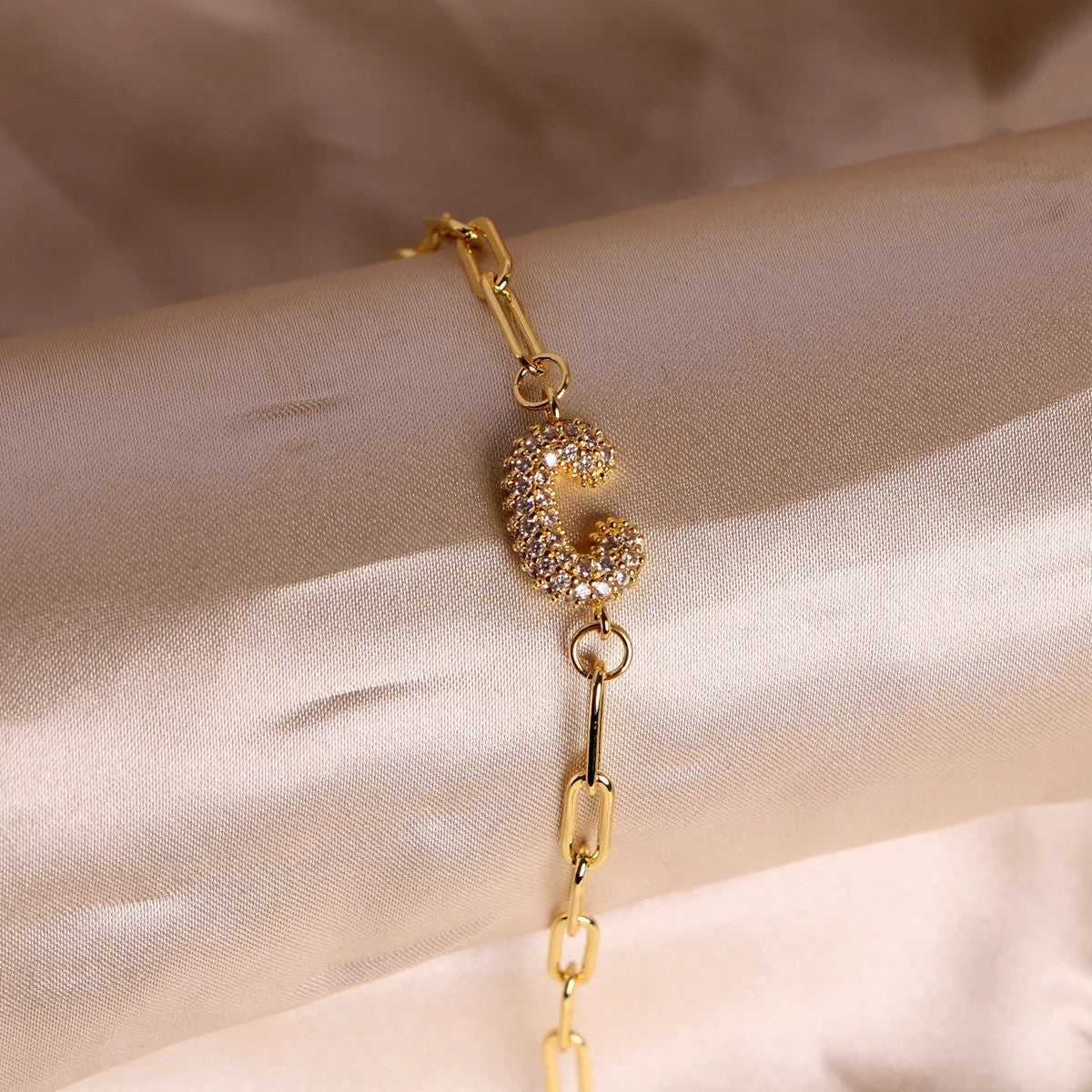 Crystal Initial Paperclip Bracelet
