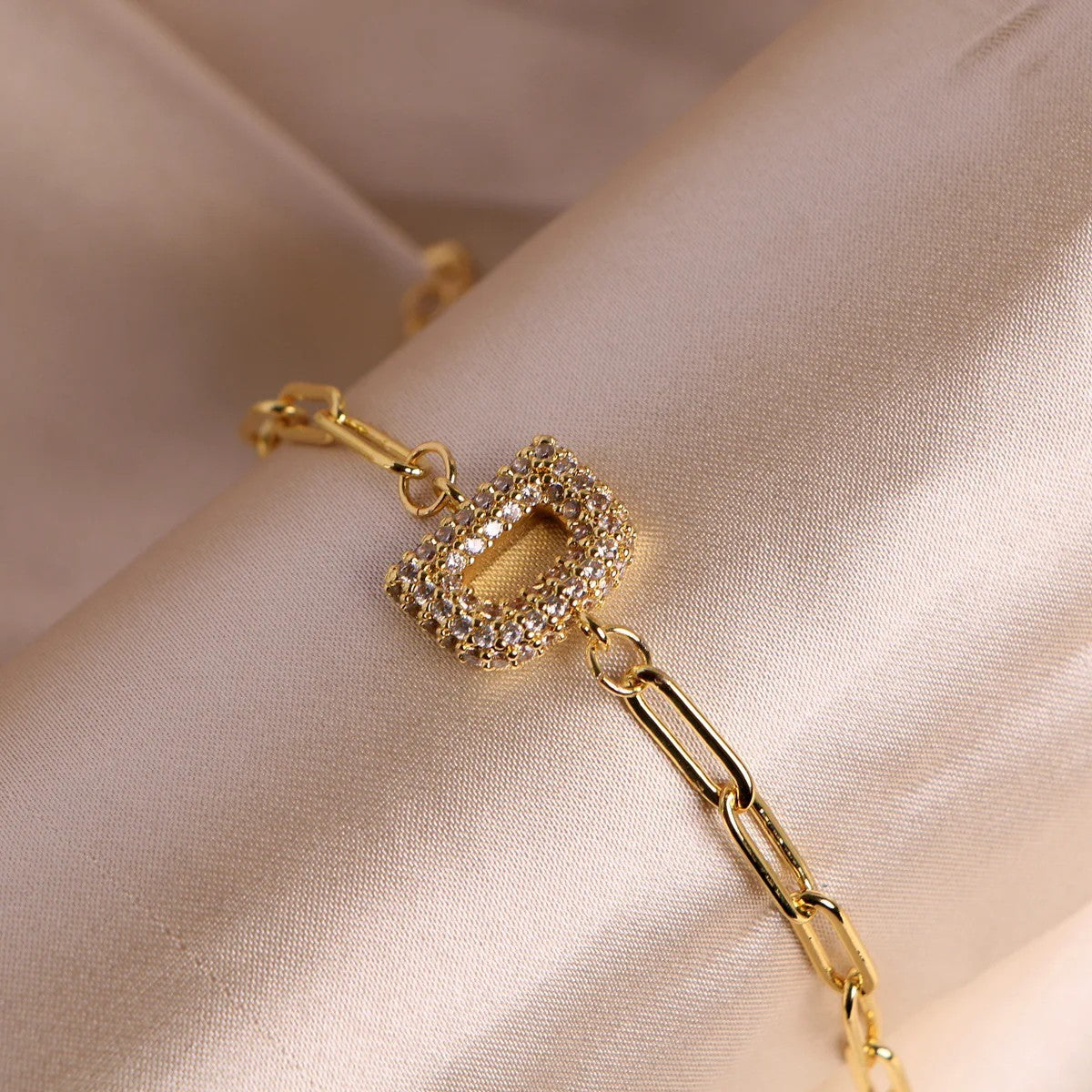 Crystal Initial Paperclip Bracelet