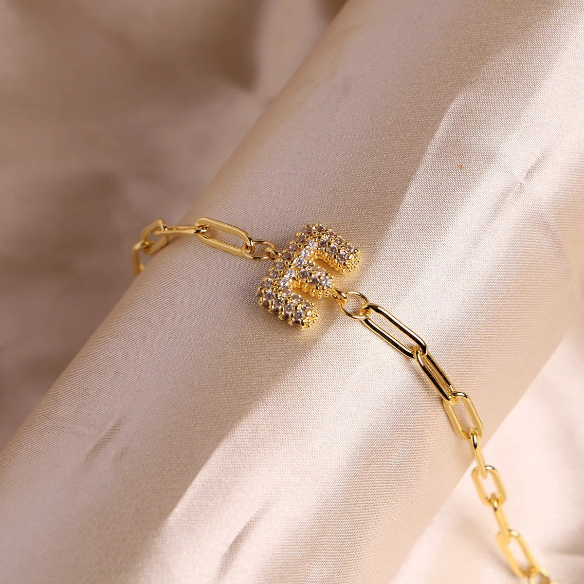 Crystal Initial Paperclip Bracelet