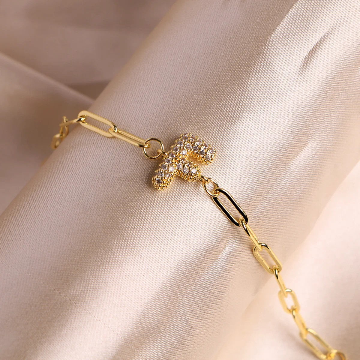 Crystal Initial Paperclip Bracelet