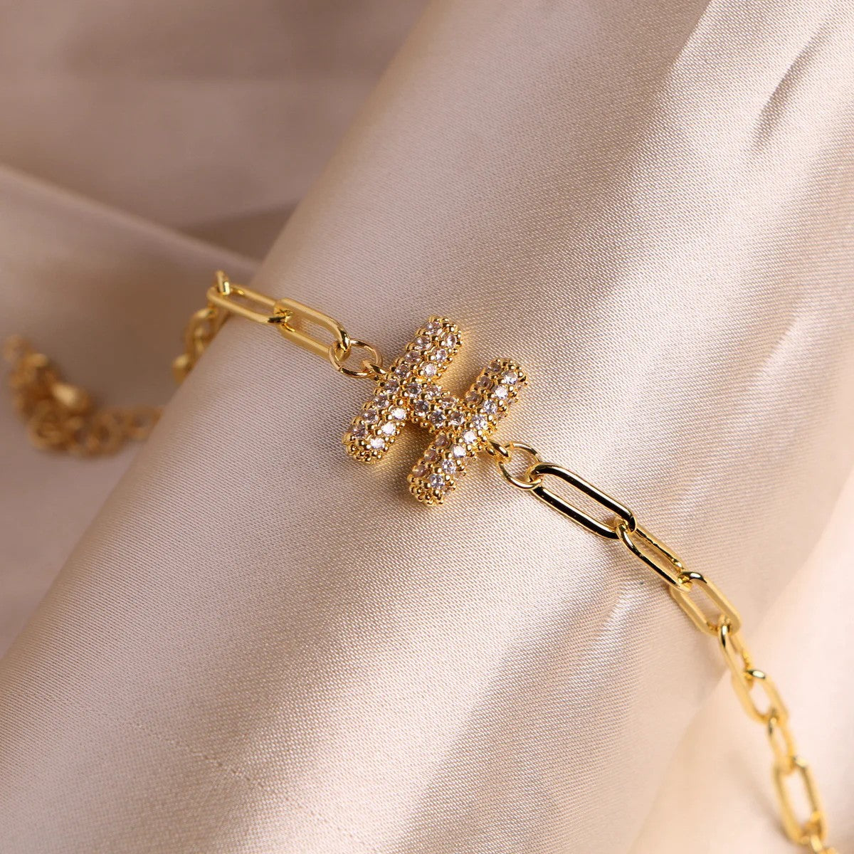 Crystal Initial Paperclip Bracelet