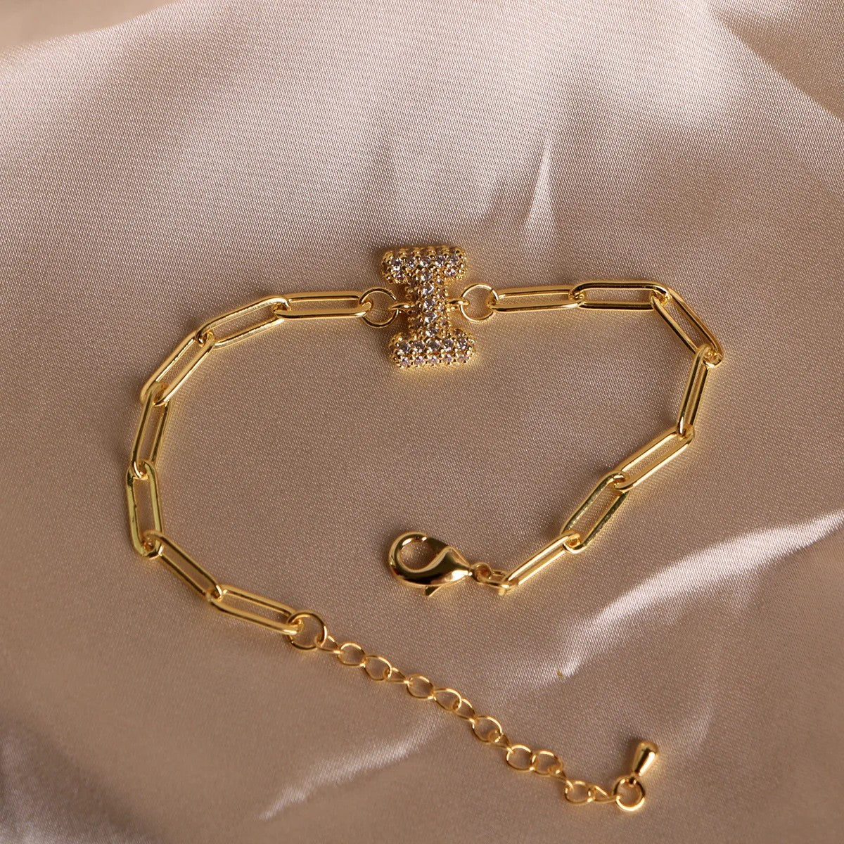 Crystal Initial Paperclip Bracelet
