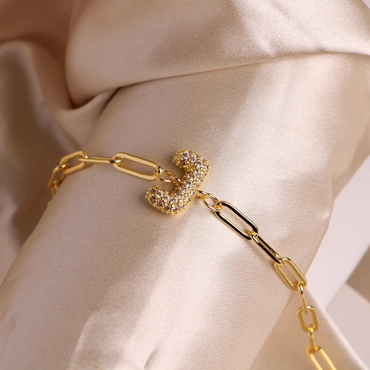 Crystal Initial Paperclip Bracelet