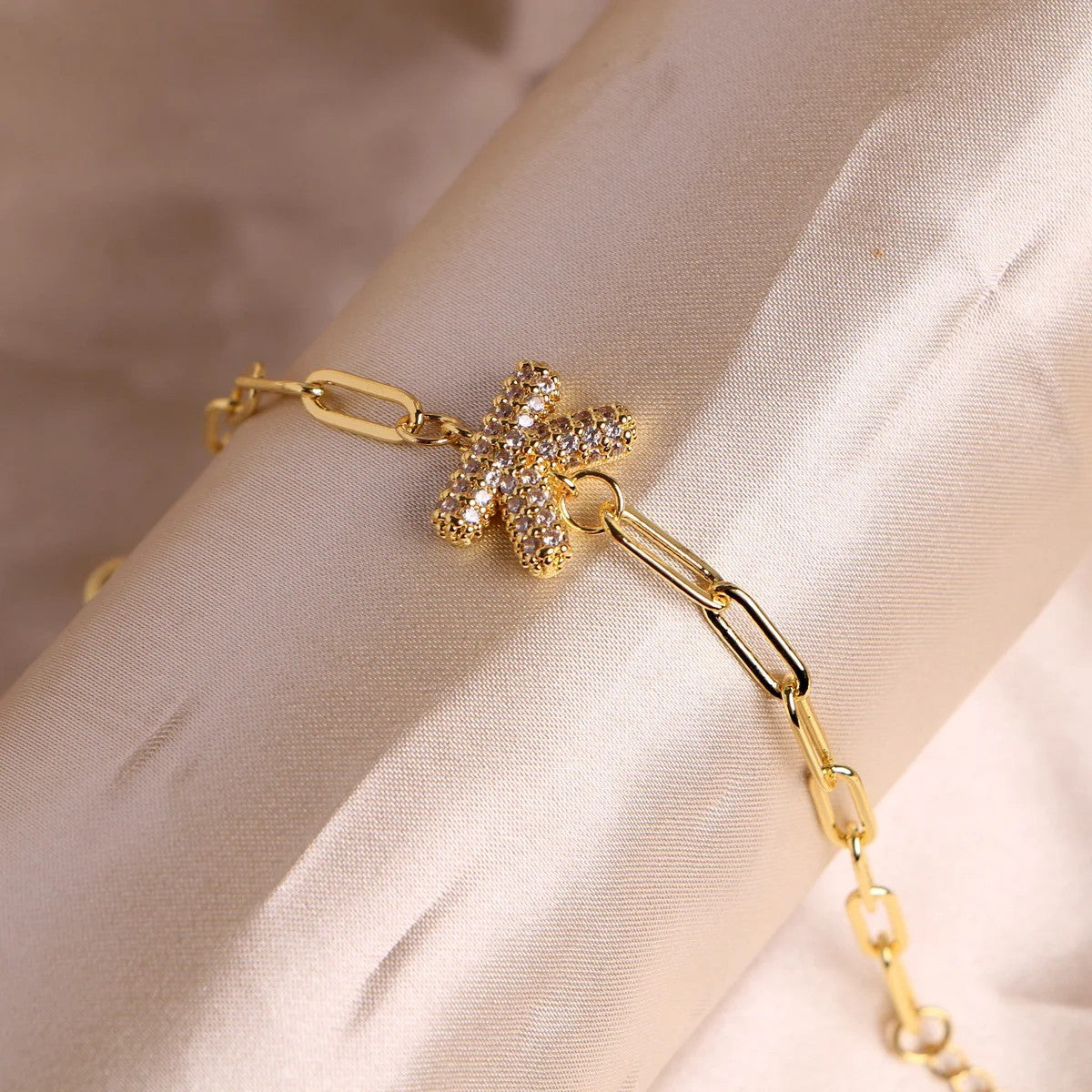 Crystal Initial Paperclip Bracelet