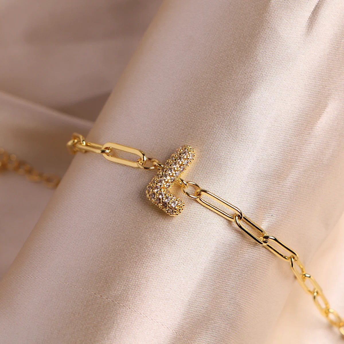 Crystal Initial Paperclip Bracelet