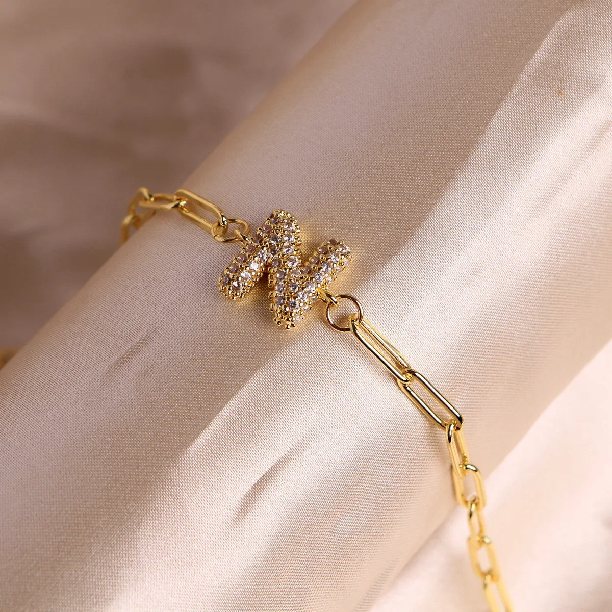 Crystal Initial Paperclip Bracelet